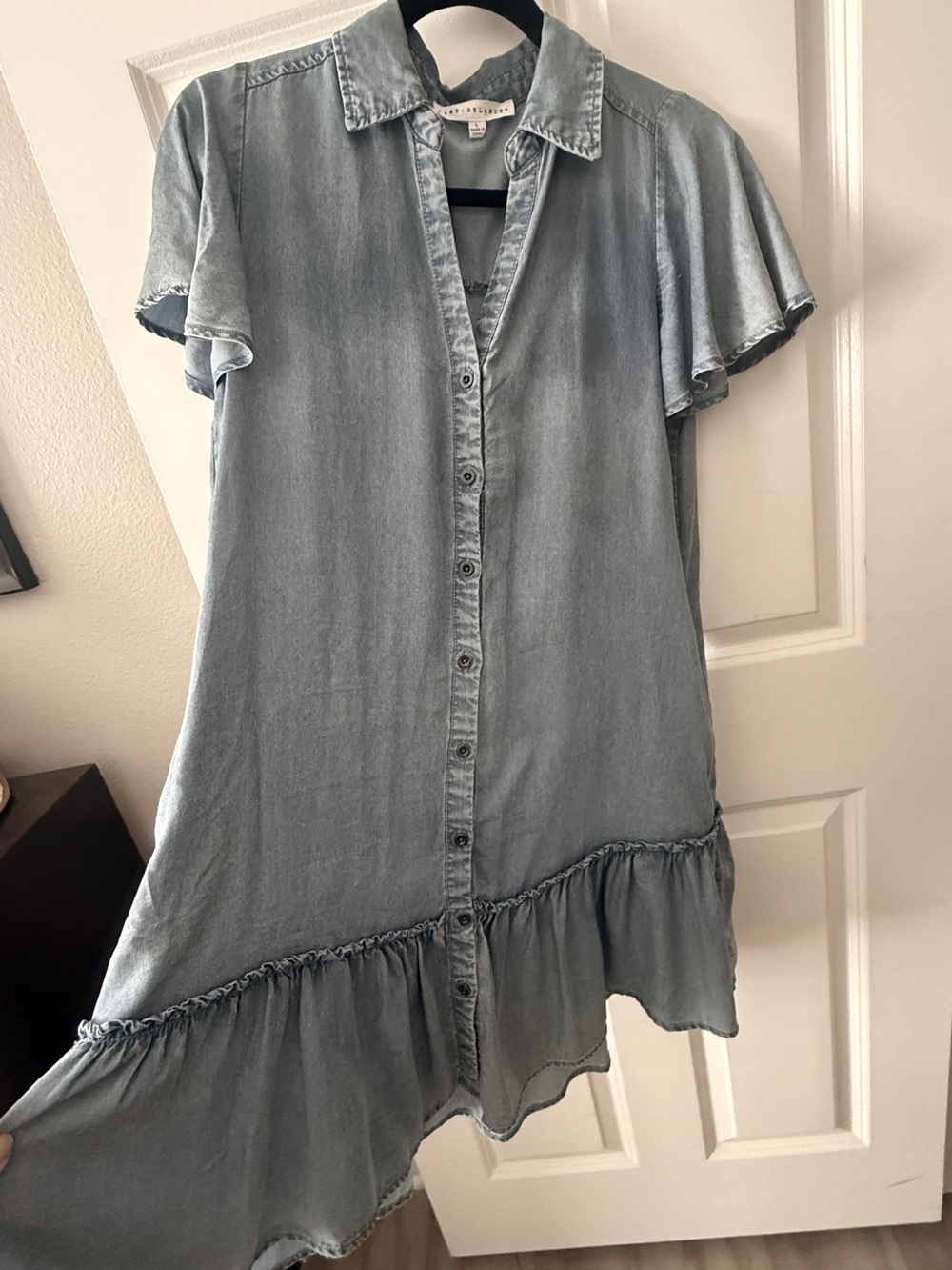 Light Wash Soft Denim Button-Down Dress - Picture 2 of 5